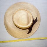 Handmade 50s boater hat in straw and brown ribbon