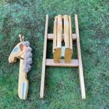 Vintage leather and pinewood rocking horse, giraffe, ca. 1970s