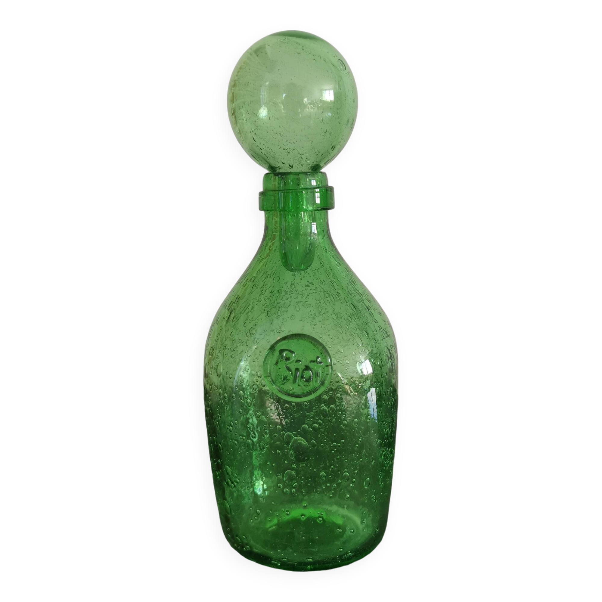 BIOT green blown glass bottle/bottle 24cm