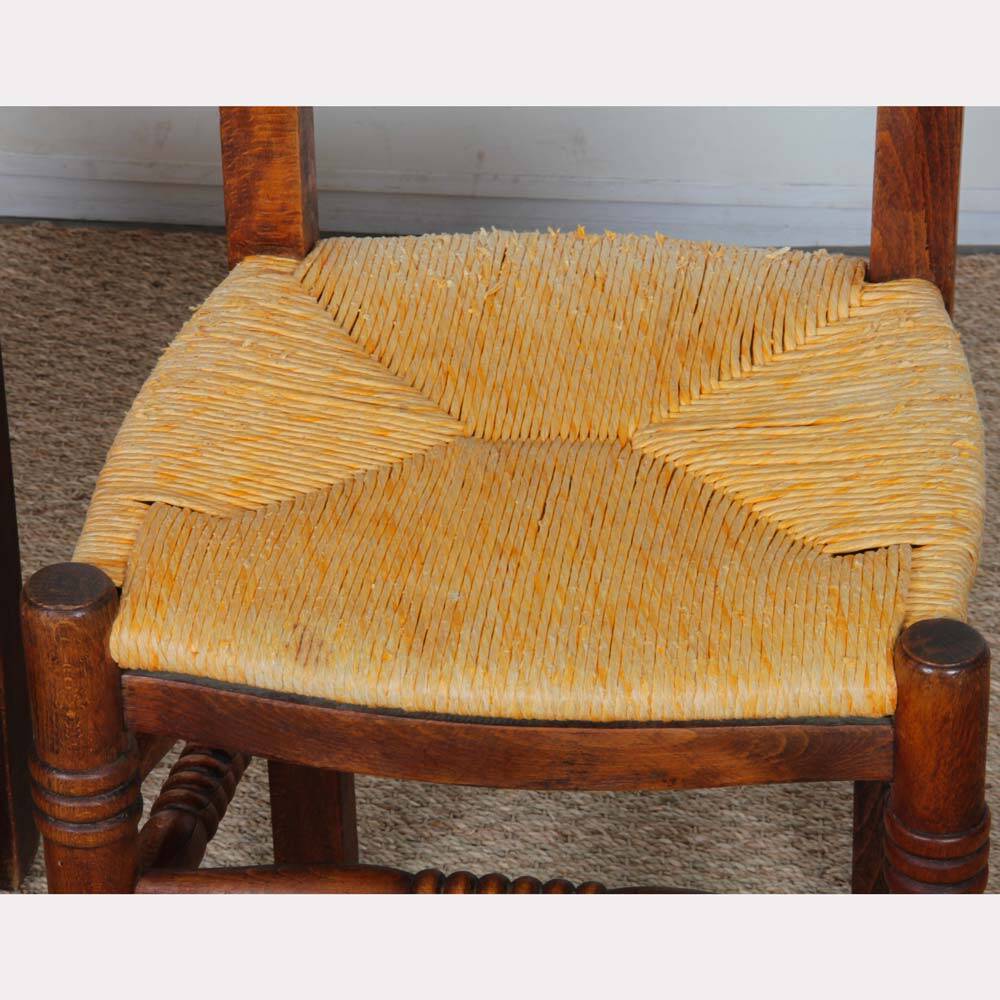 Set of 4 wooden chairs with rush seats, French work, 1940.