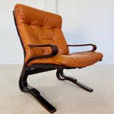 Vintage mid century scandinavian (oddvin rykken) cognac leather chair 1960s