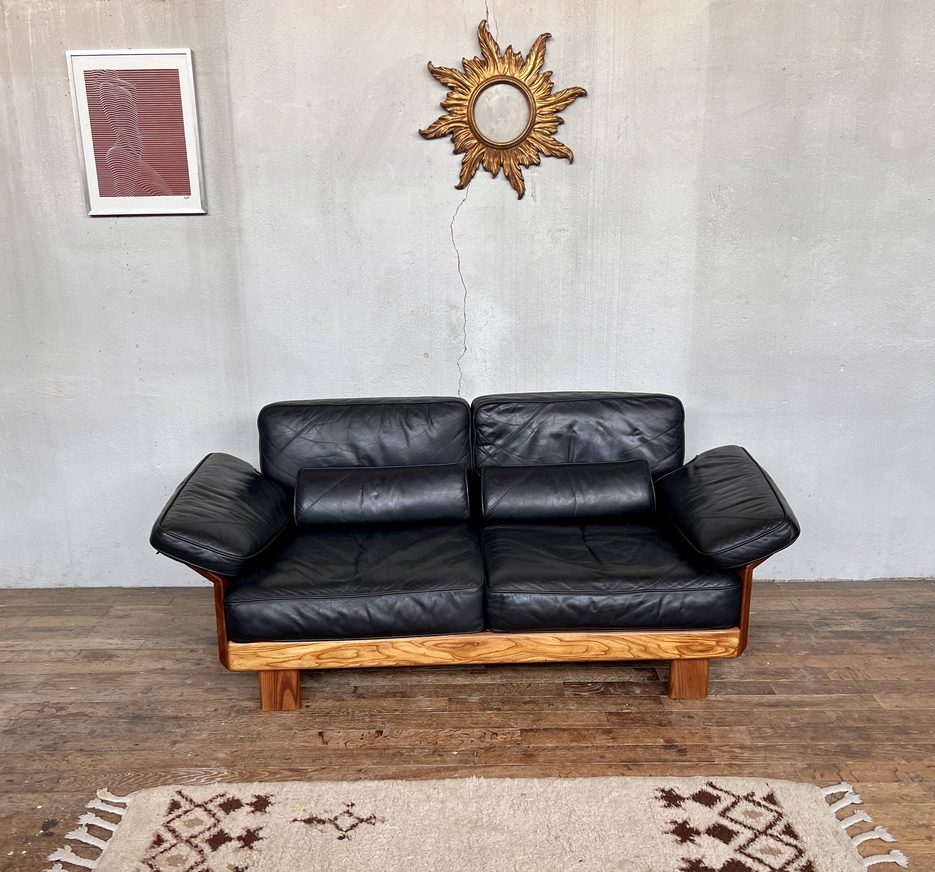 Canape seltz elm and leather design 1960