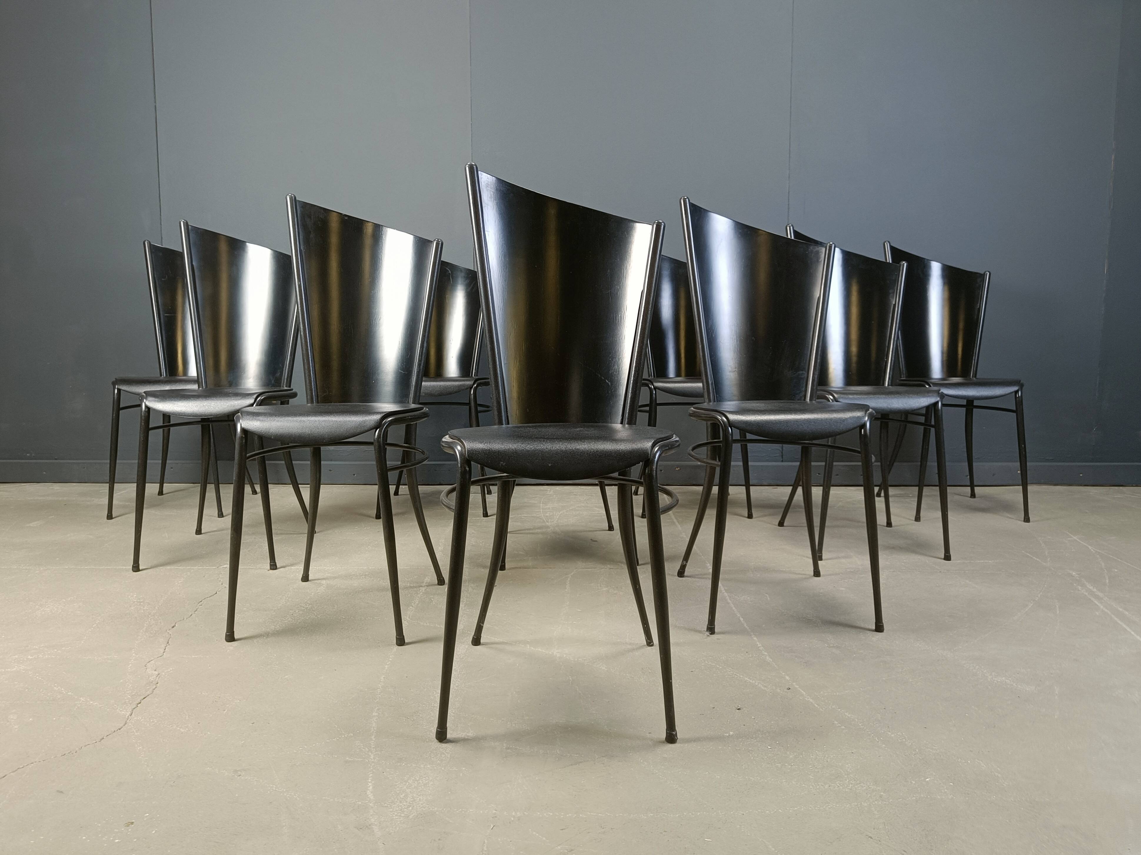 Post modern wooden dining chairs, 1980s - set of 10