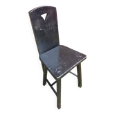 Old Alsatian mountain chair black wood back openwork shape vintage #a662