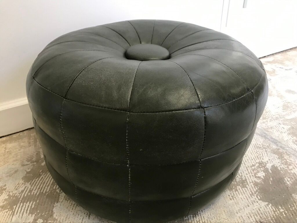 Vintage green leather ottoman 1970