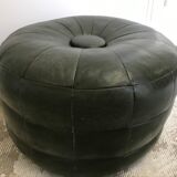 Pouf cuir vert vintage 1970