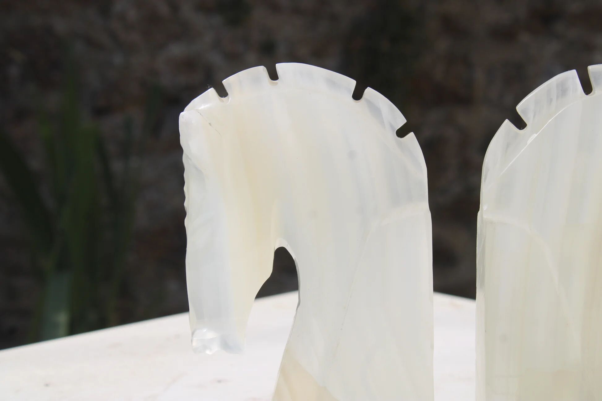 Vintage white onyx bookends – Horse heads