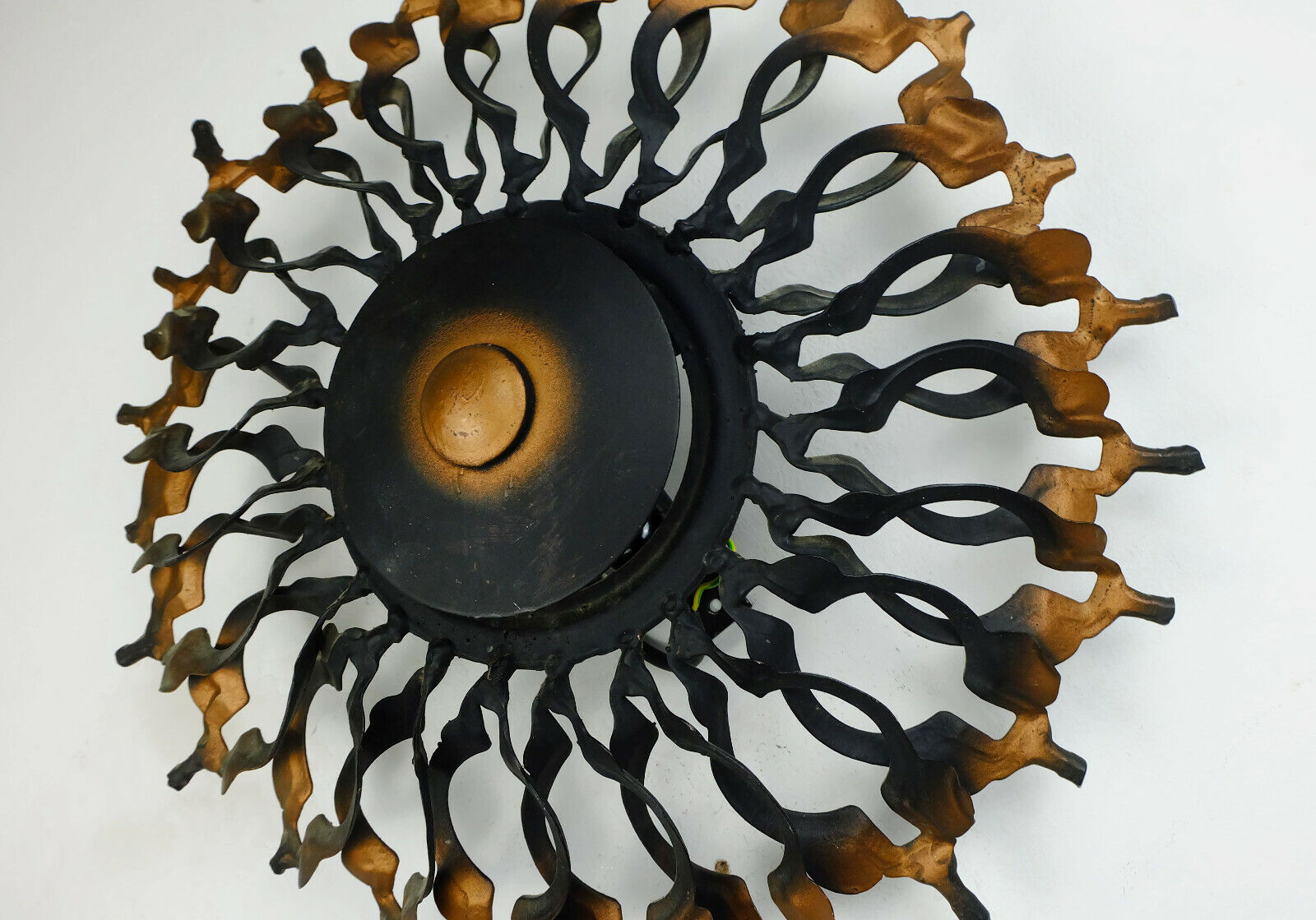 1960s SCONCE mid century sunburst brutalist black iron and copper colored