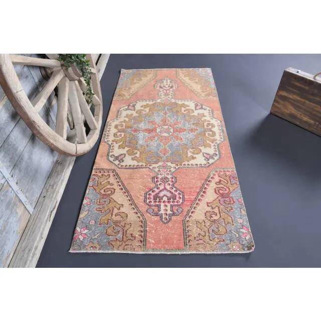 Vintage Turkish Oushak Handmade Wool Cotton Red Runner Rug 99x210