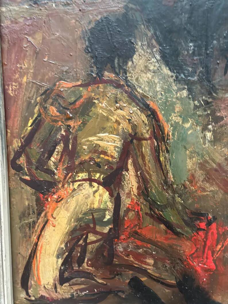 Original Swedish Oil on Panel – "The Bullfight" by Owe Wessbohn – Dated 1953 – Framed Period Piece – 59 × 51 cm