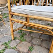 1960s beige rattan and cotton bench