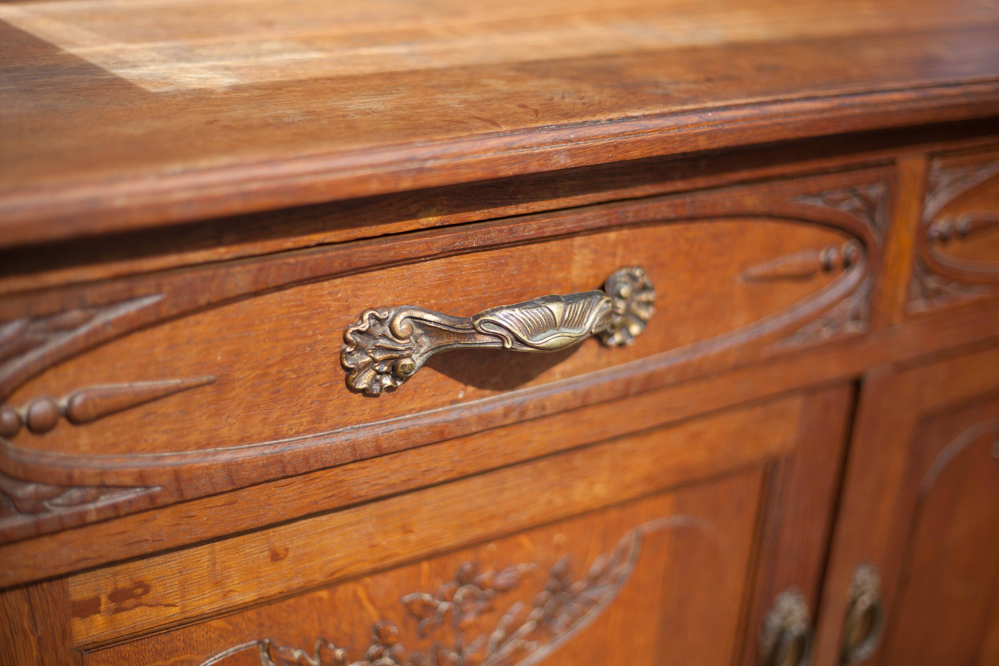 Buffet desserte bois vintage, meuble avec miroir, meuble de rangement