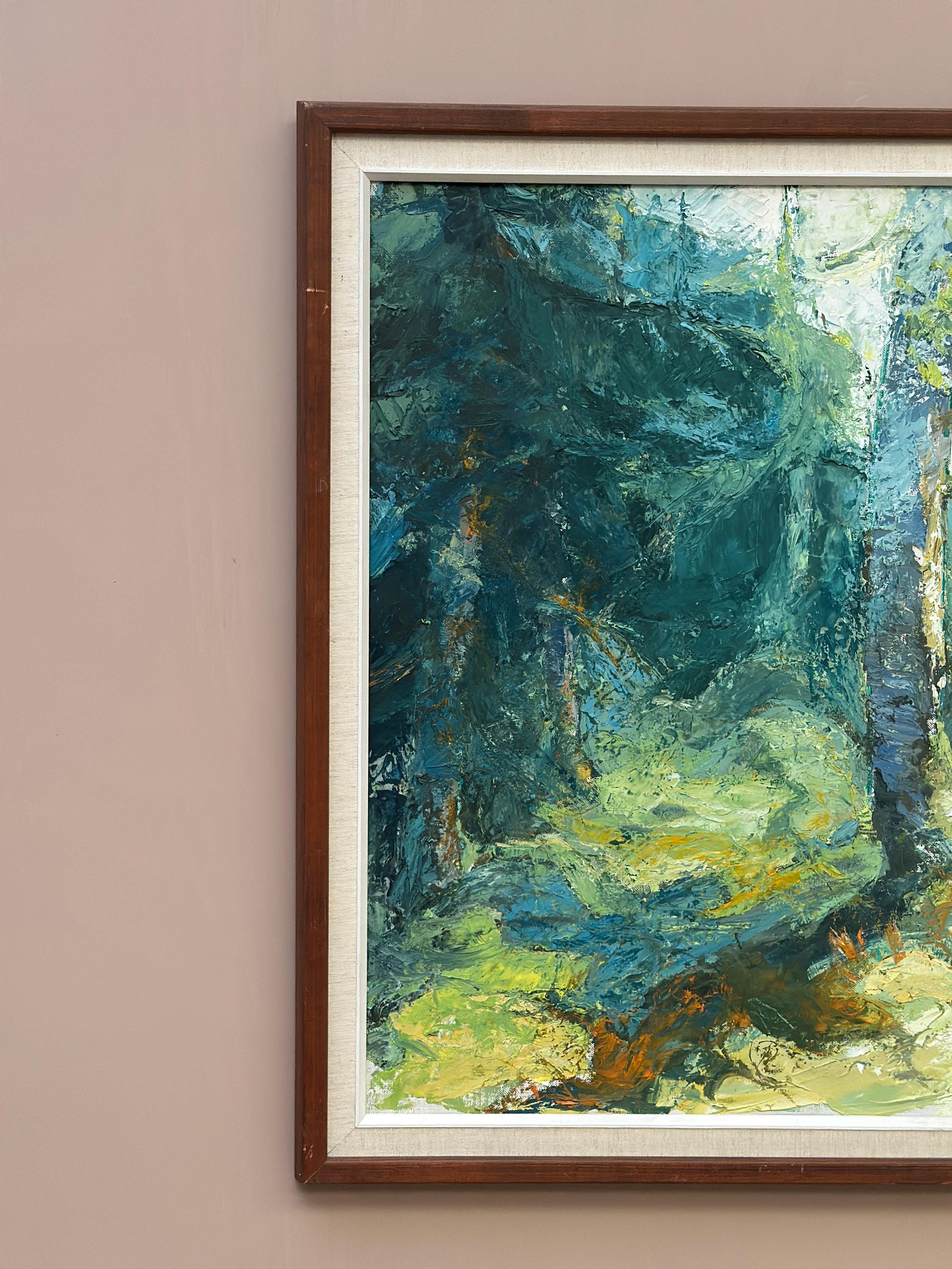 Original Mid Century Swedish Oil on Canva"Forest Brows" by Inga Öfjäll
