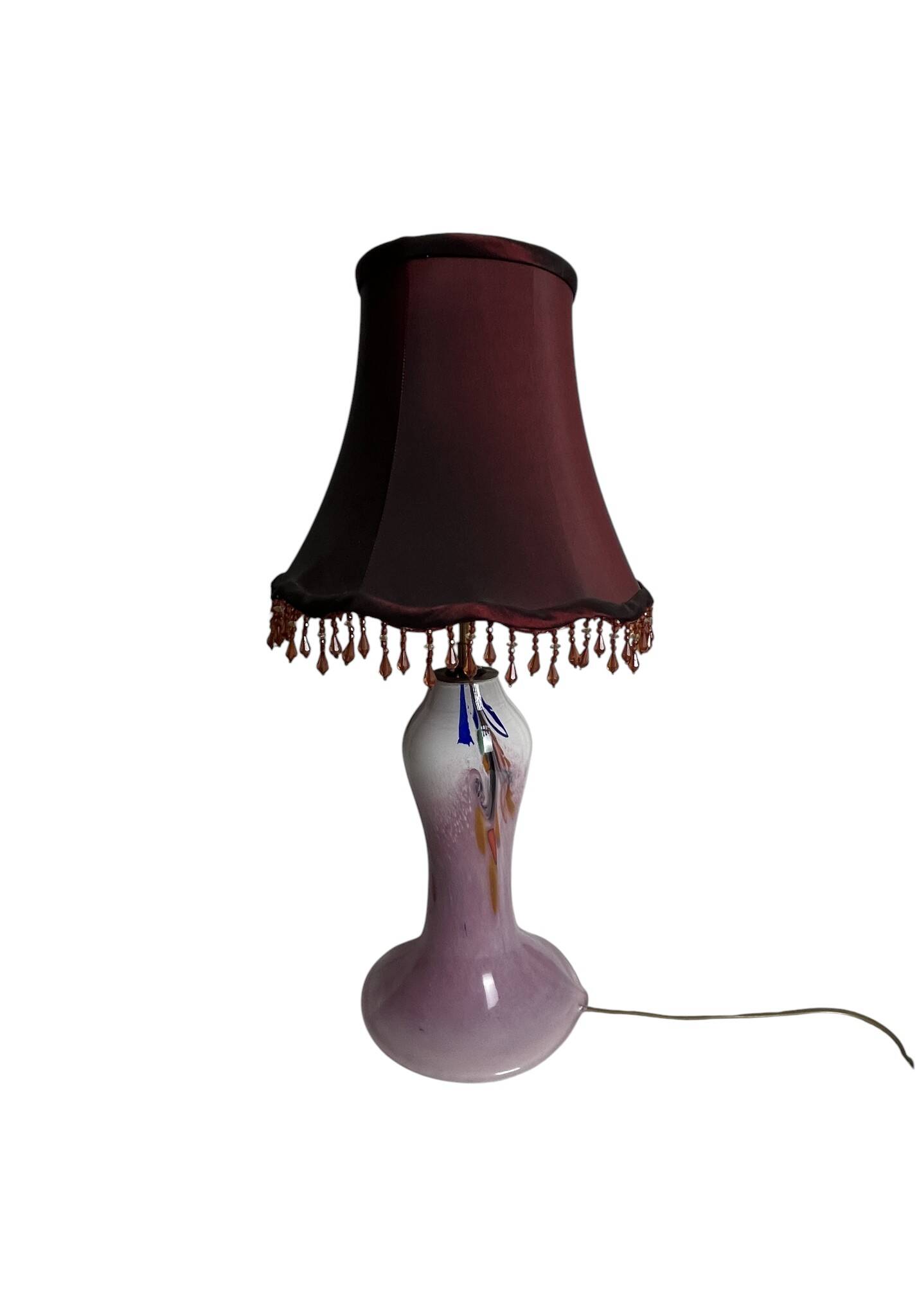 Lampe à poser pied verre Clichy abat-jour XXème