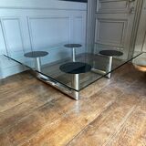 Table basse ou de salon carrée en acier chromé design italien, ca 1970