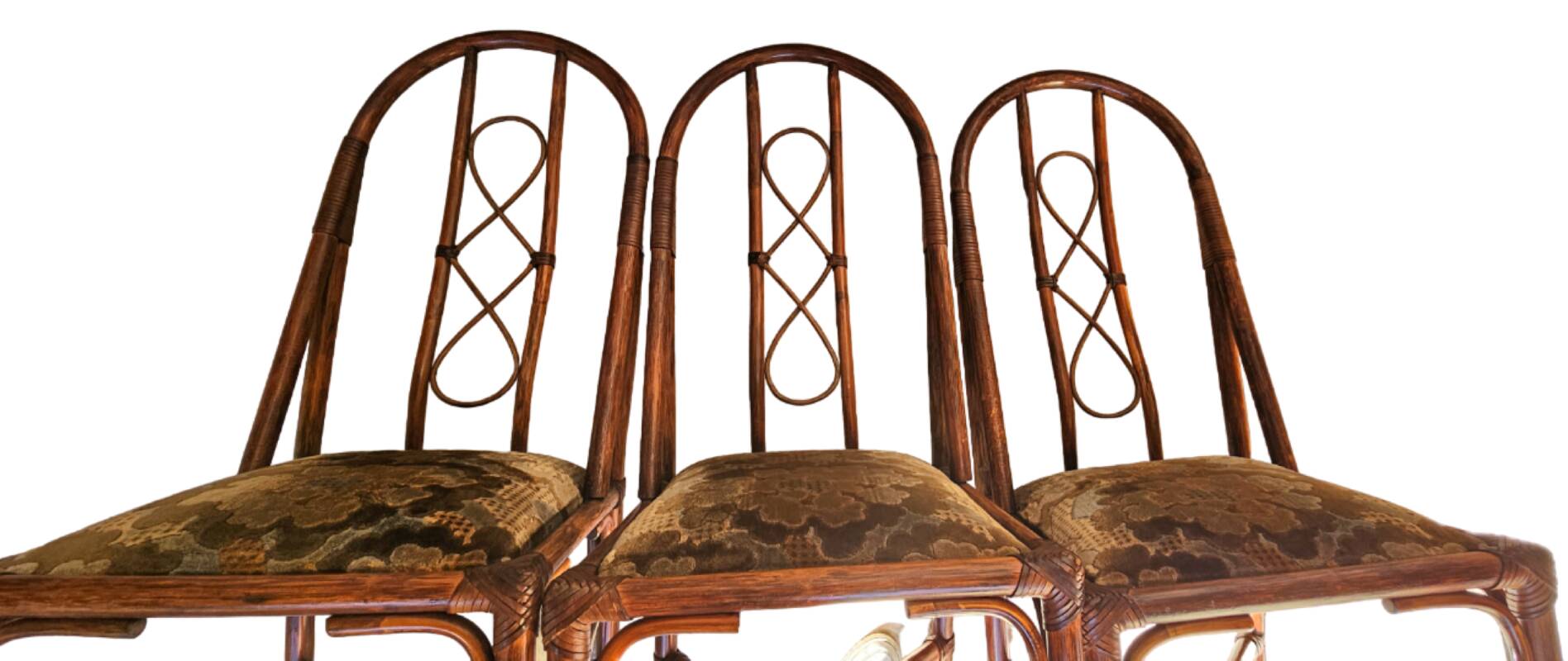 3 Rattan Chairs with Velvet Seat