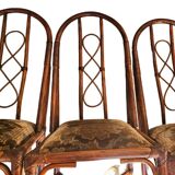 3 Chaises En Rotin Assise Velours