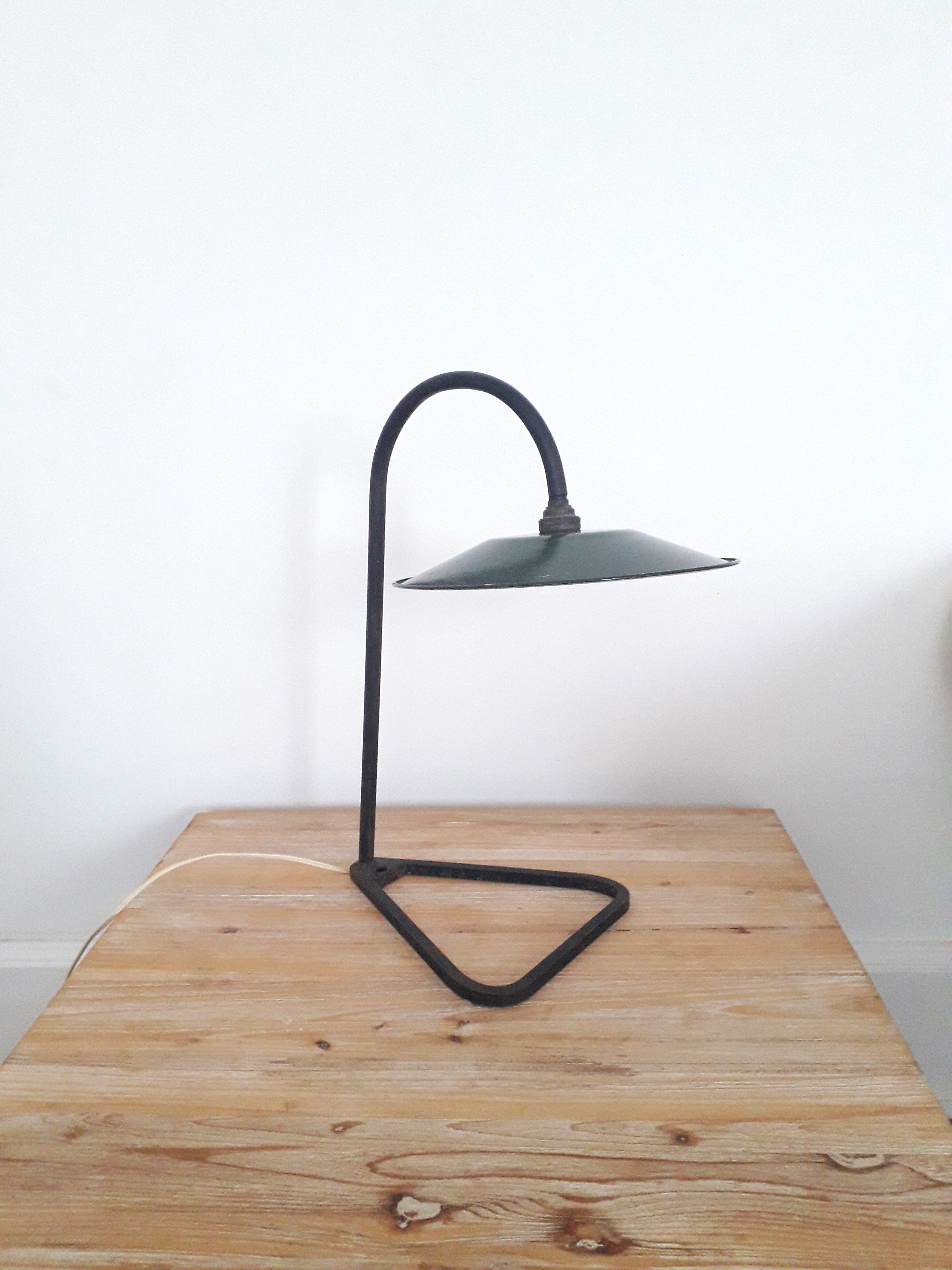 Desk / industrial lamp - Iron Enamelled Sheet Metal Green and White - 1940