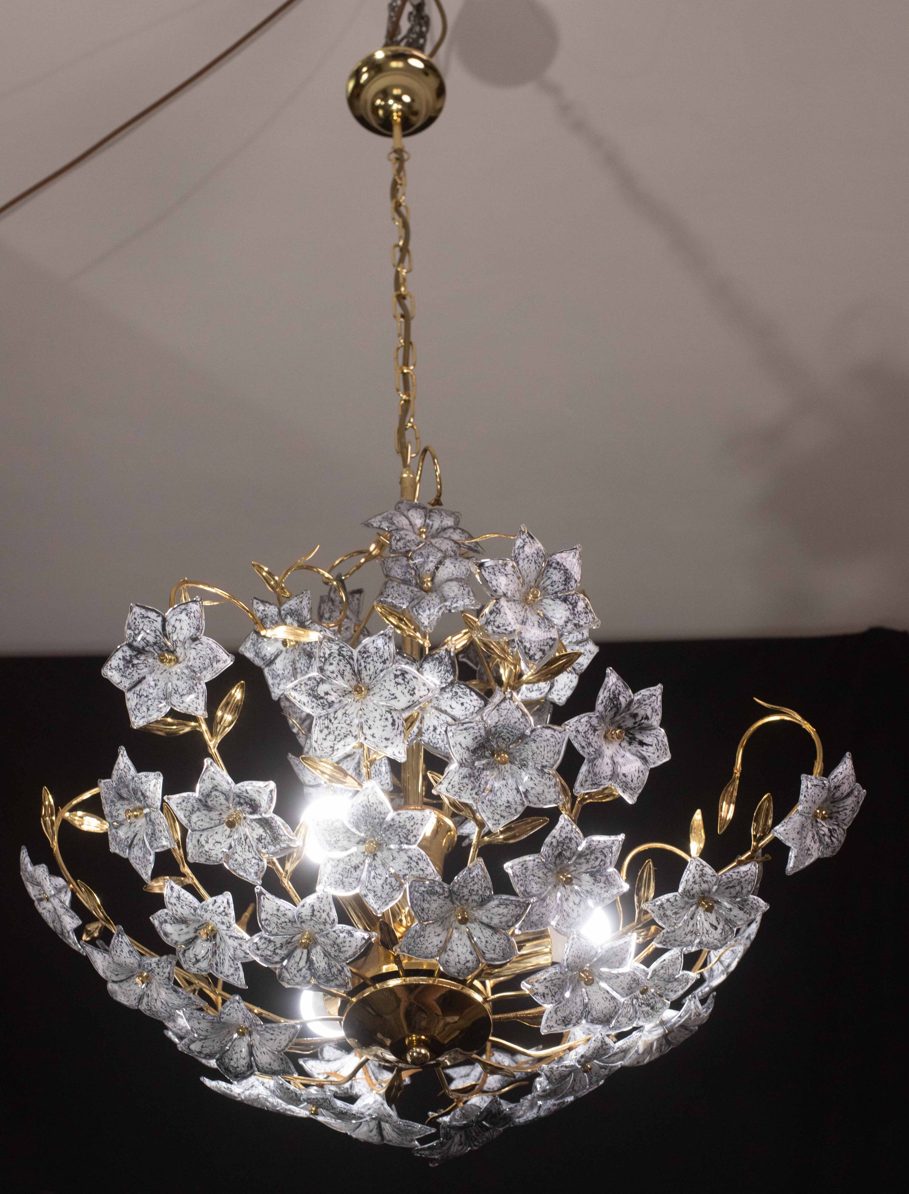 Fantastic Rare Murano Chandelier Full of Black Flowers, 1970s