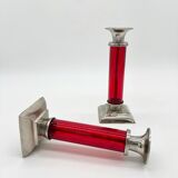 Pair of post-Bauhaus red candlesticks, 1930–50