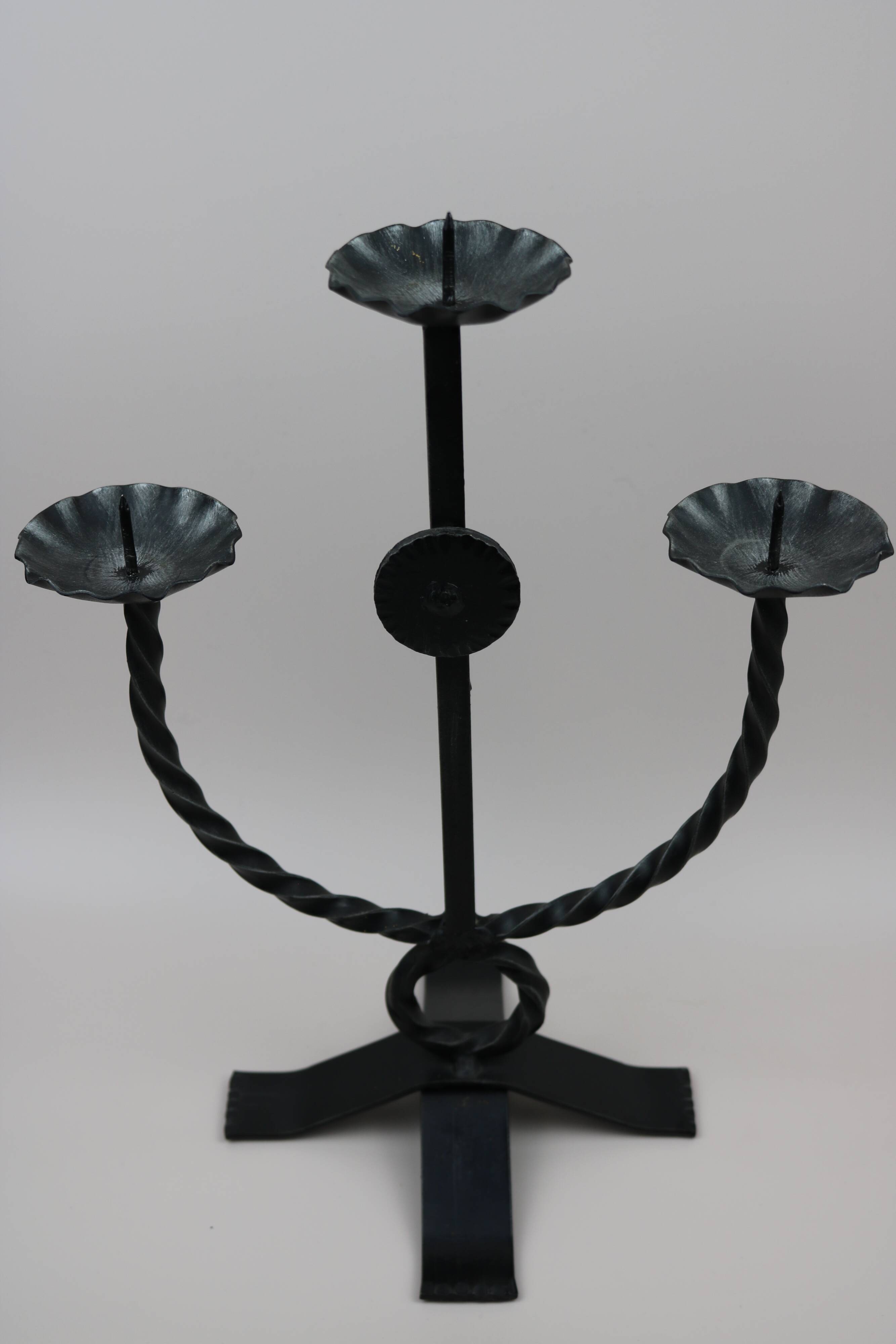 Brutalist style wrought iron candlesticks