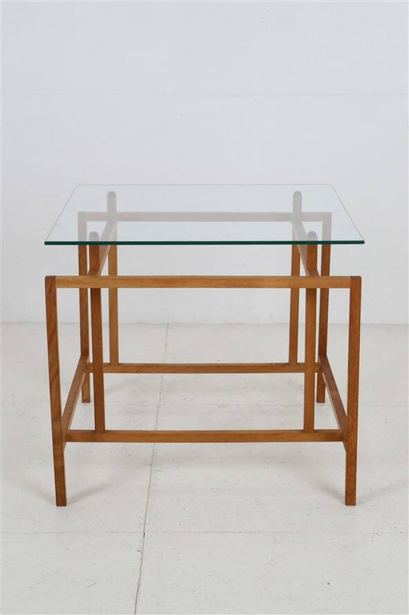 Danish modern coffee table / side table / Henning Nørgaard attributed / oak / glass / 1970s