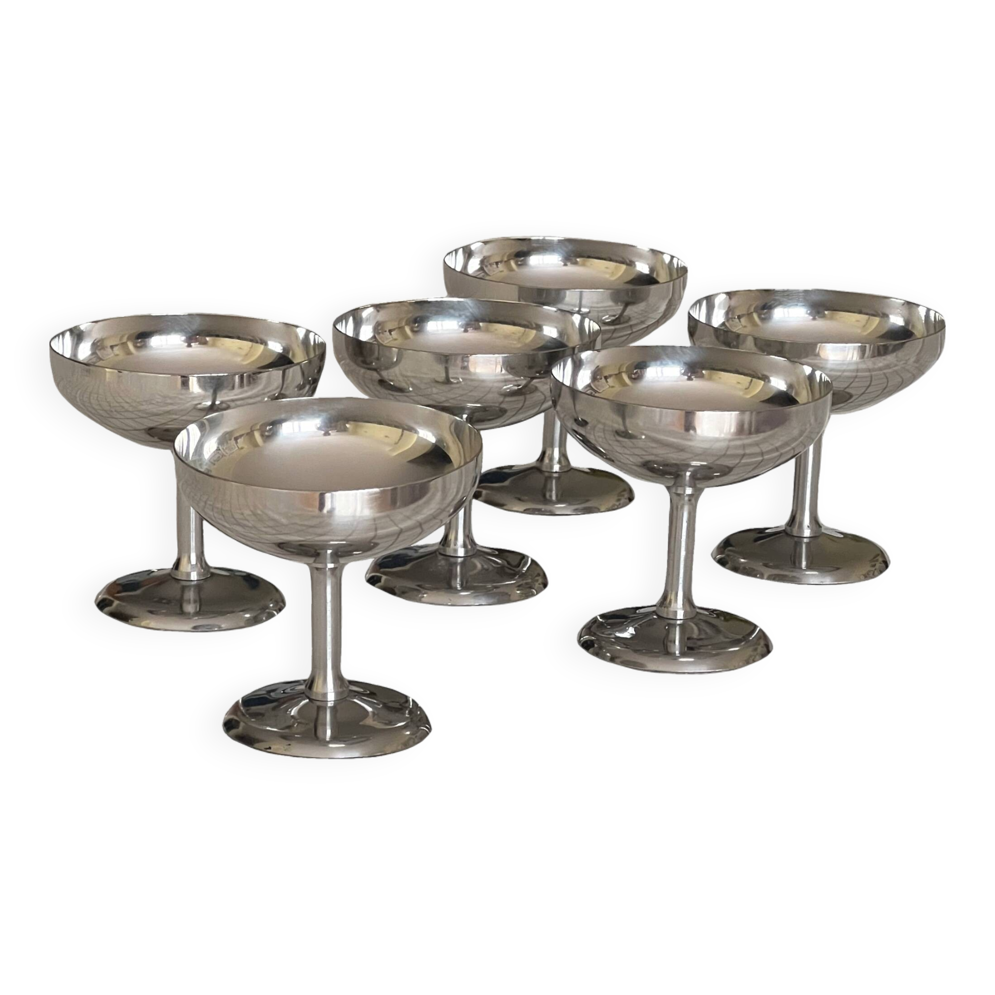 Set of 6 Vintage Stainless Steel Ice Cream Bowls