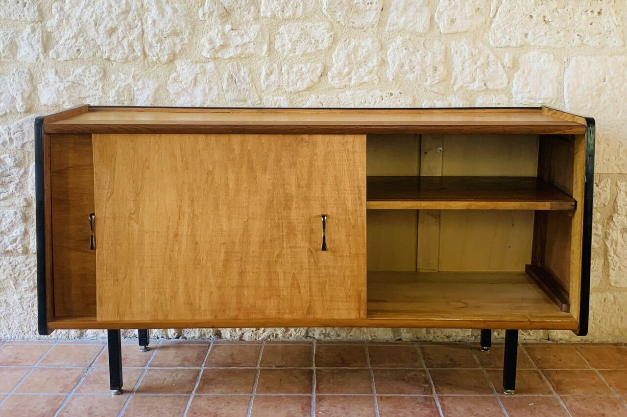 Small vintage row with sliding doors, metal legs Circa 50's