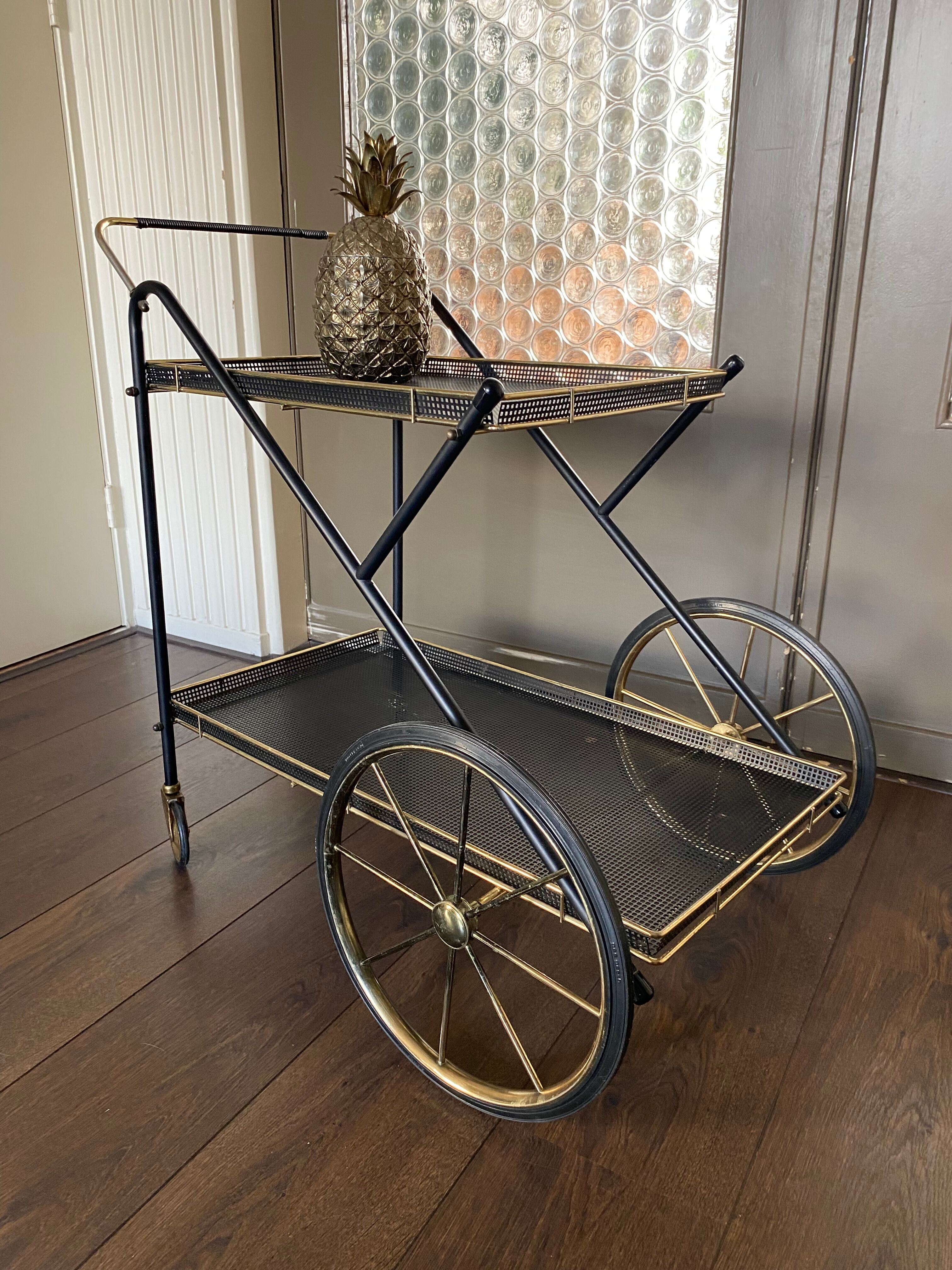 Vintage Italian brass and metal bar cart, 1950s