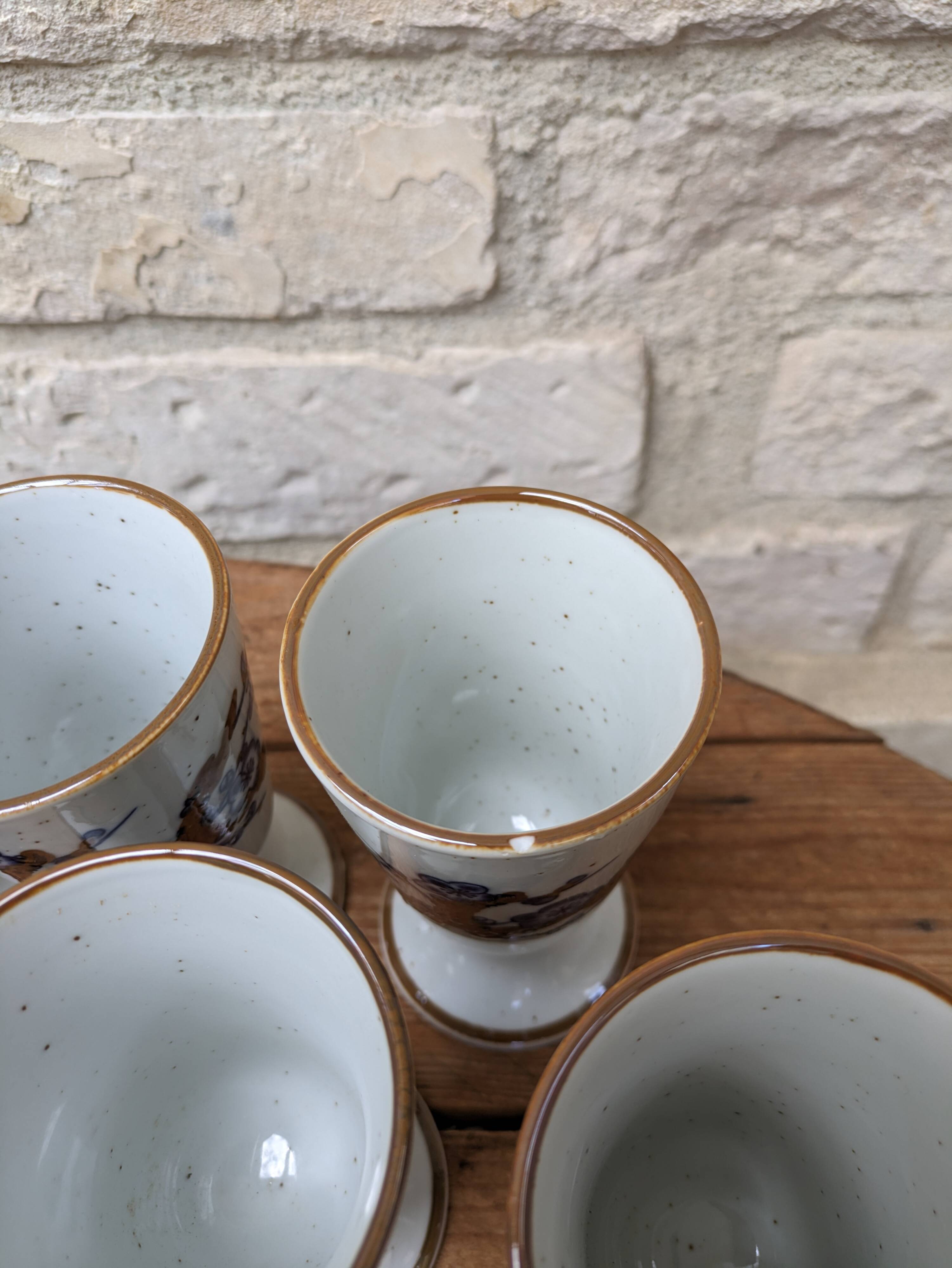 Old coffee service with 6 mazagrans and coffee pot with blue floral decoration