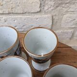 Old coffee service with 6 mazagrans and coffee pot with blue floral decoration