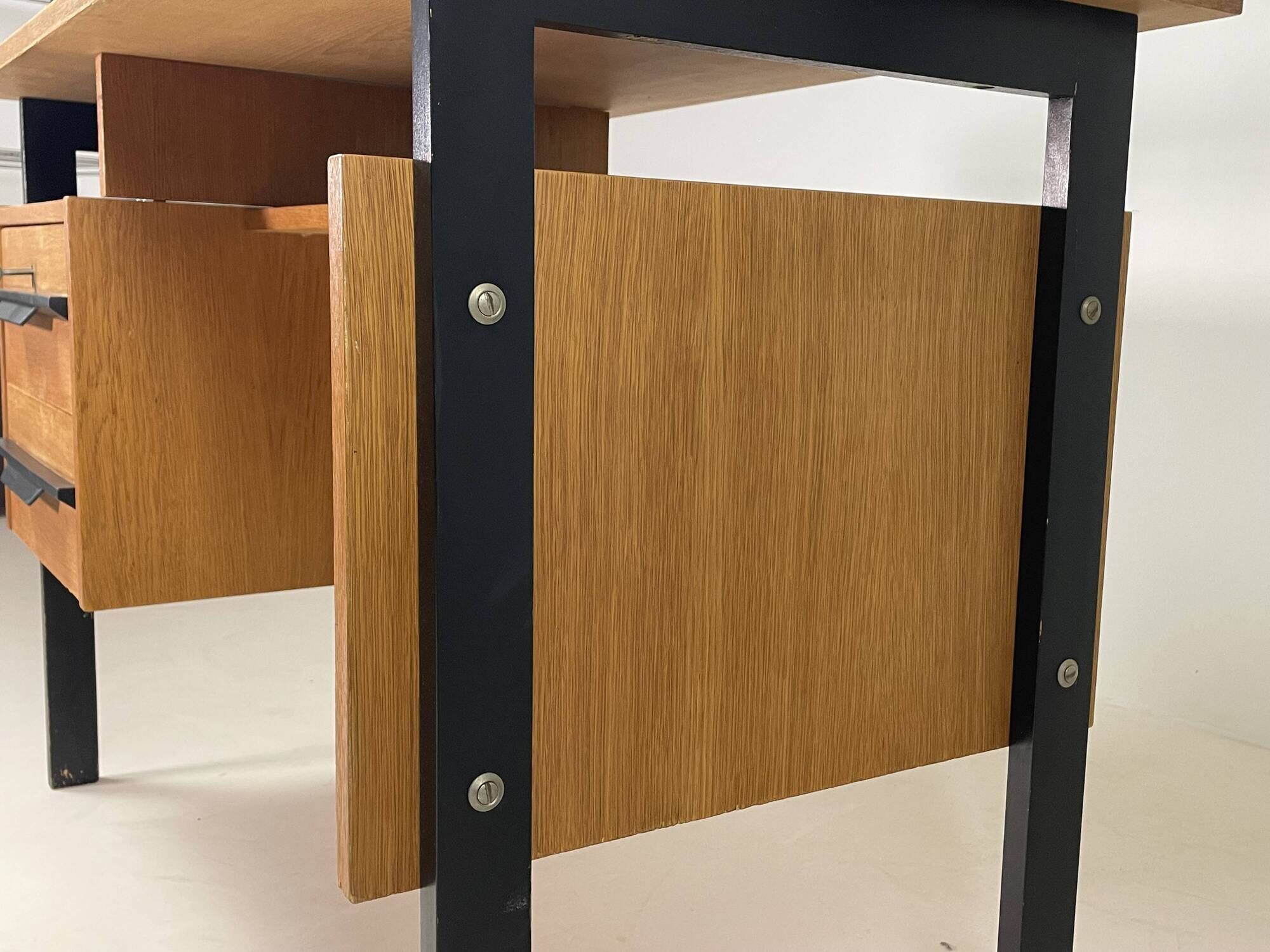 Vintage oak and black wood desk from the 60s