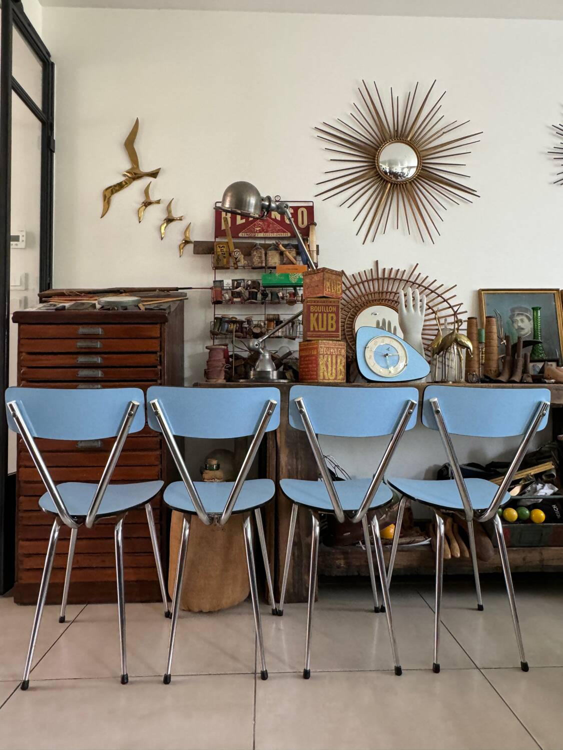 Set of 4 blue Formica chairs