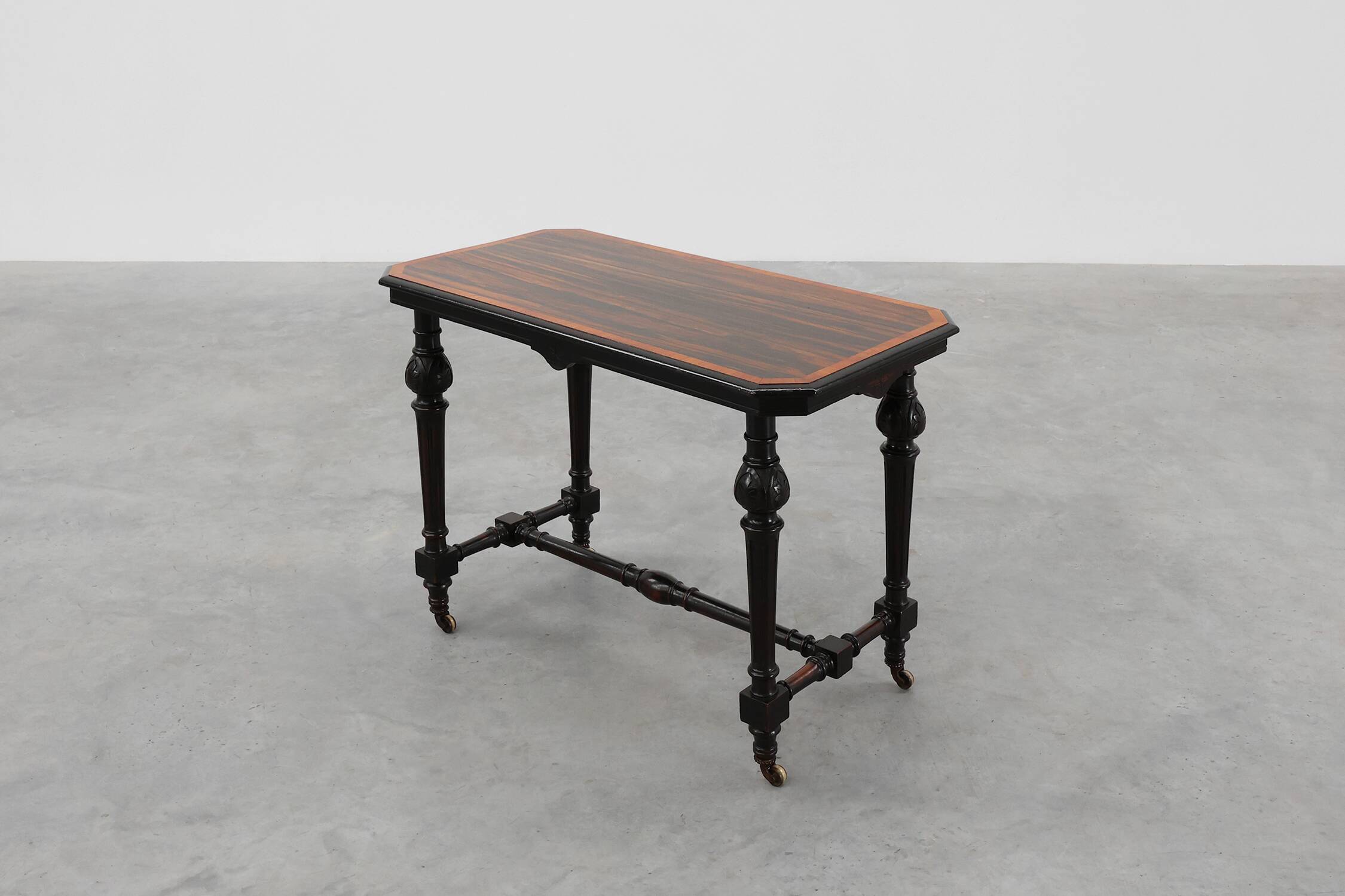 19th Century English side table with geometric wood inlay by John Taylor &