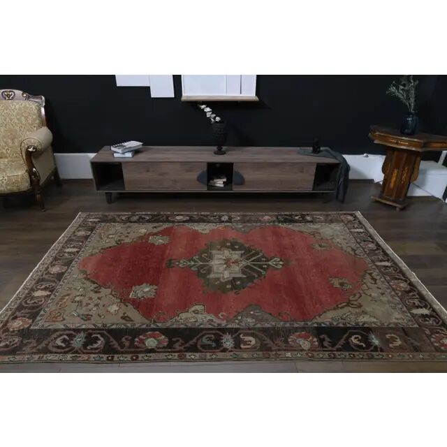 Tapis turc fait main en laine et coton rouge des années 1970 172x278