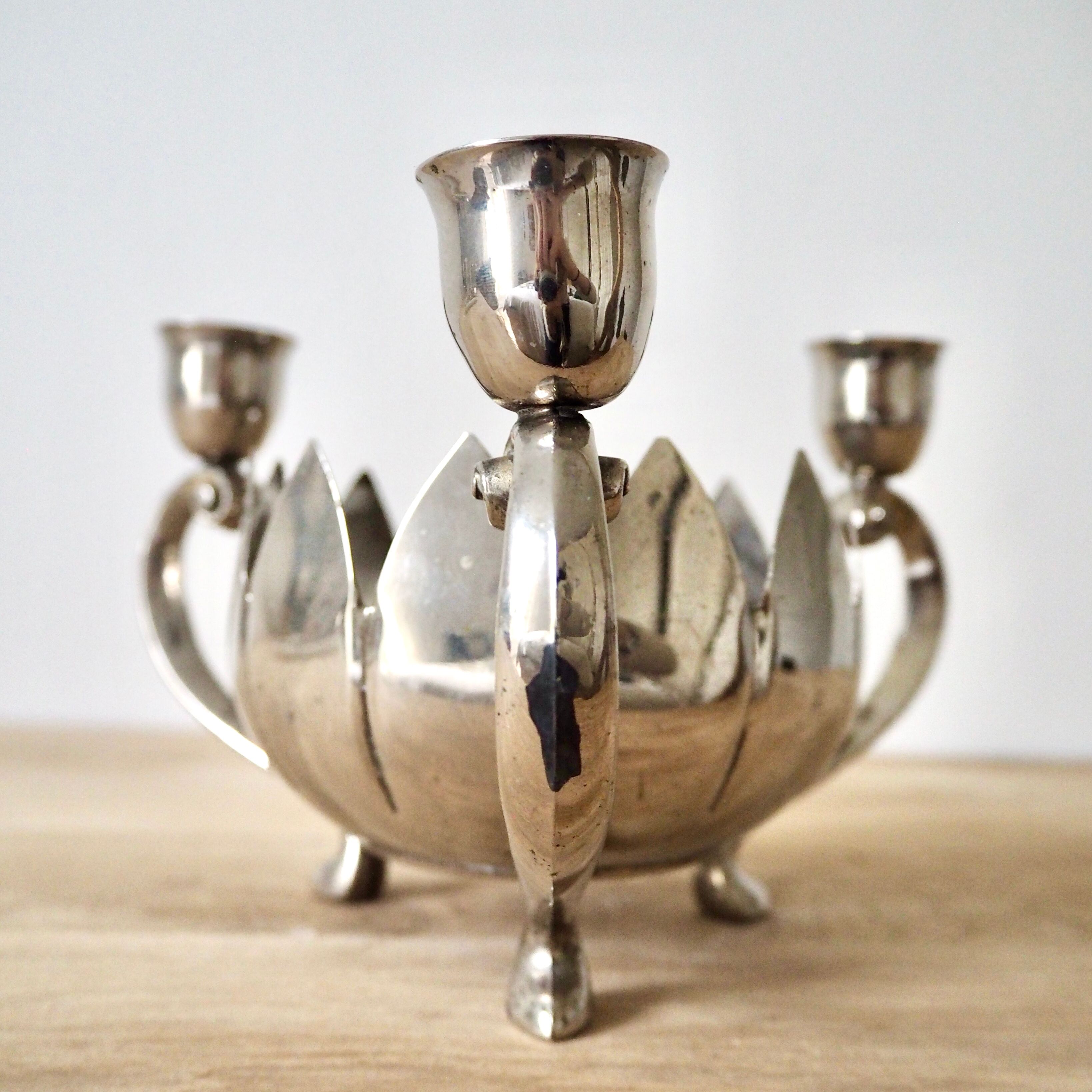 Triple silver plated candle holder