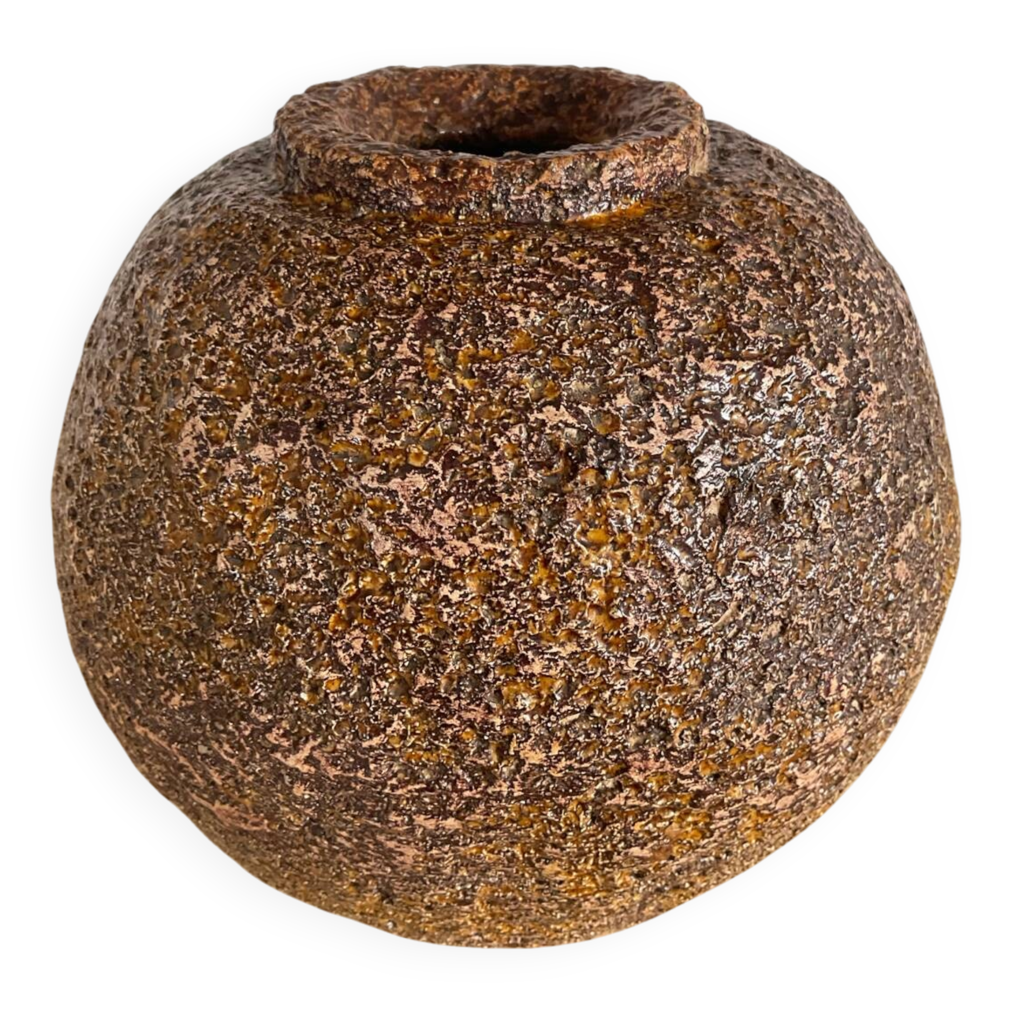 Vase boule brutaliste en céramique années 70