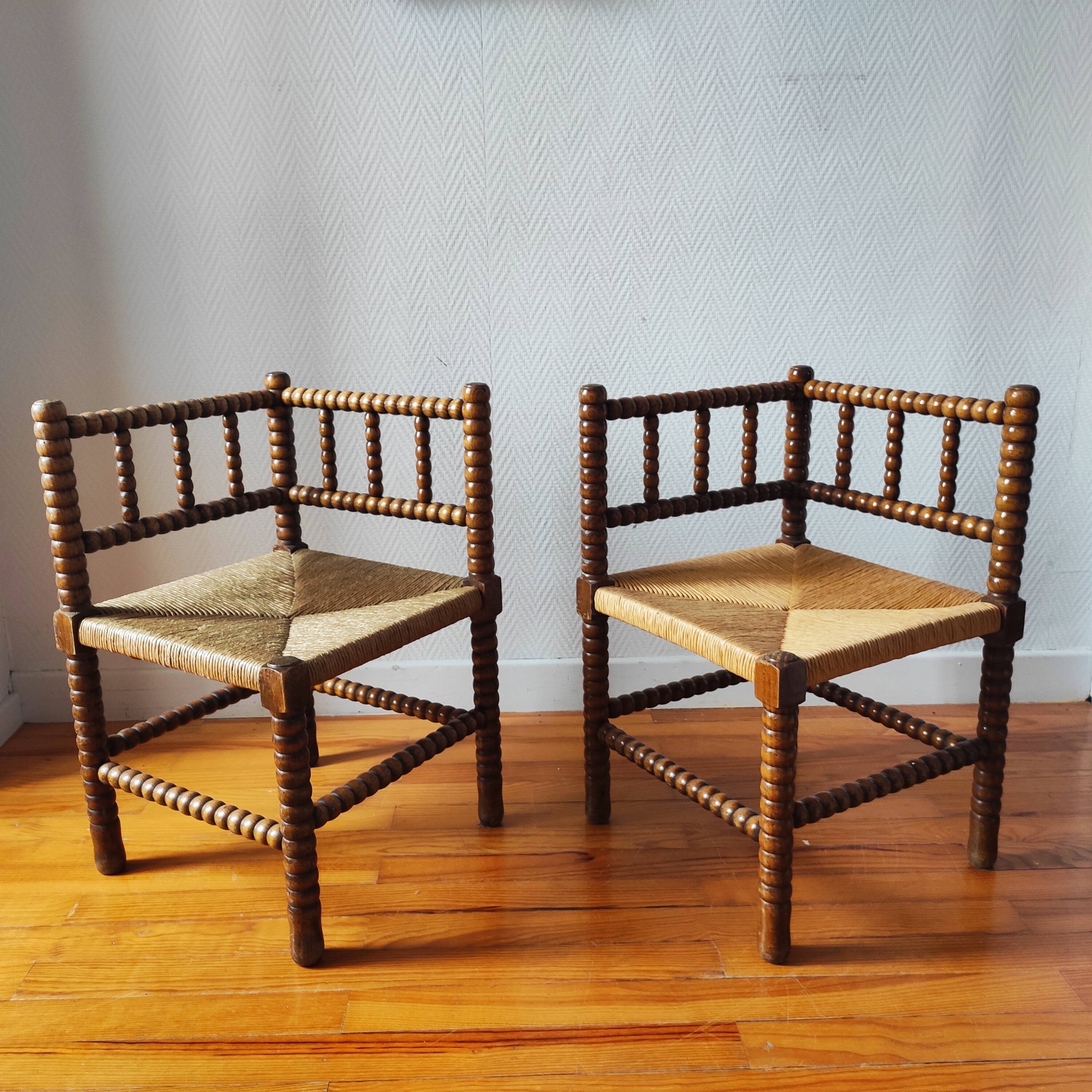 Paire de chaises anciennes bois tourné bobine