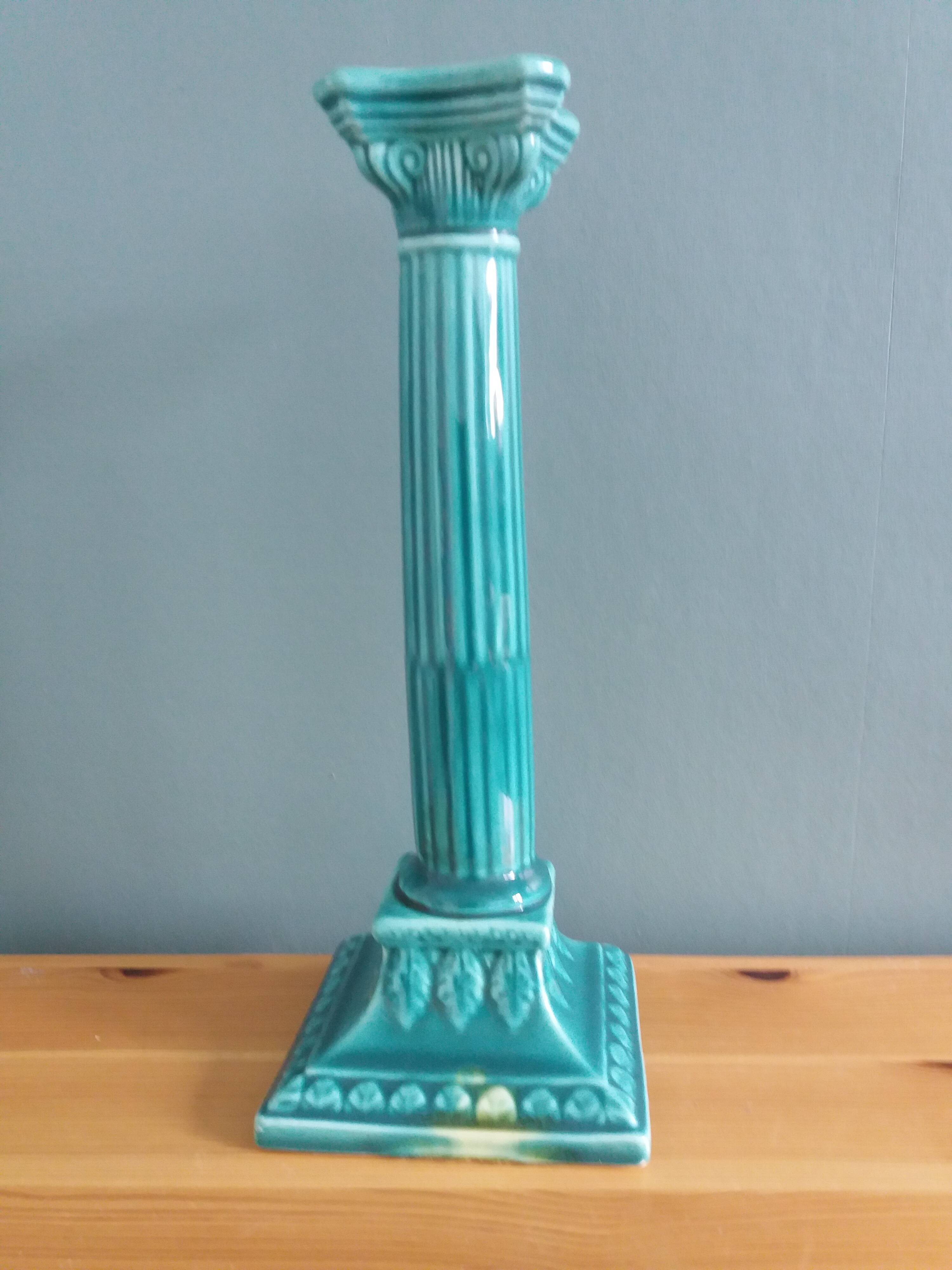 Niderviller emerald green column candle holder