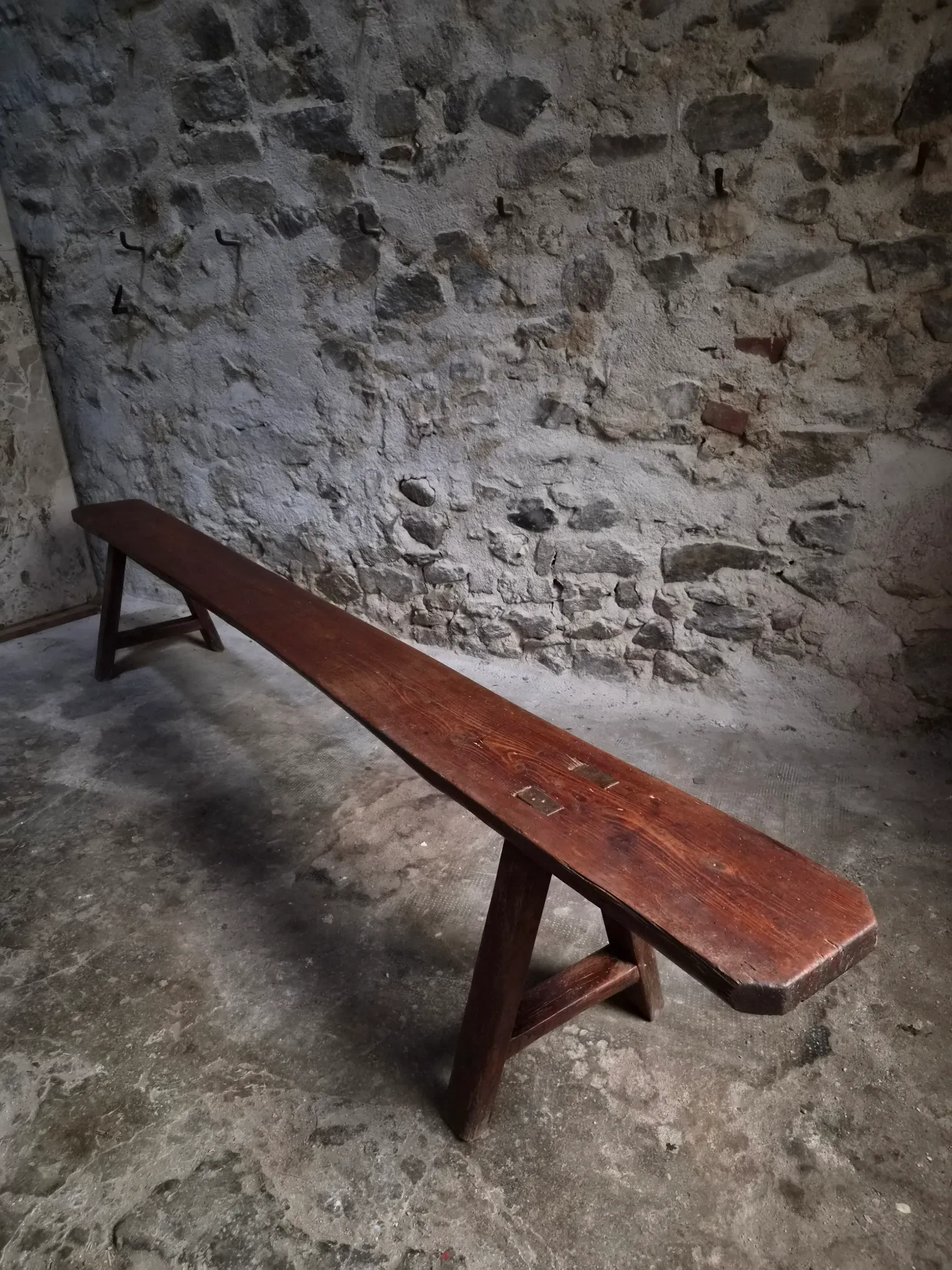 Antique farmhouse bench, 266 cm – oak and pine, 19th century, France