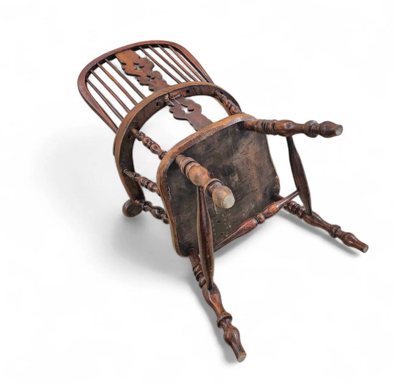 Wide arm arch back antique Windsor chair / Ash Elm rustic farmhouse Yorkshire Windsor chair / 19th century