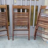 Set of 3 vintage solid wood folding chairs