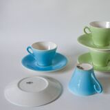 set of 4 pastel green and blue coffee cups 1950