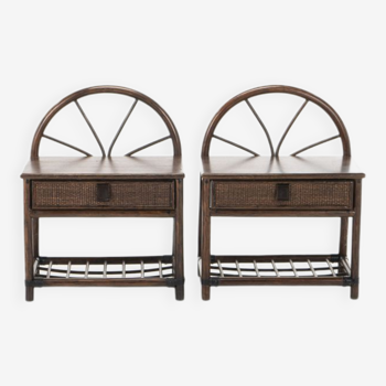 Set of two bedside tables in bamboo and rattan