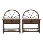 Set of two bedside tables in bamboo and rattan
