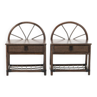 Set of two bedside tables in bamboo and rattan