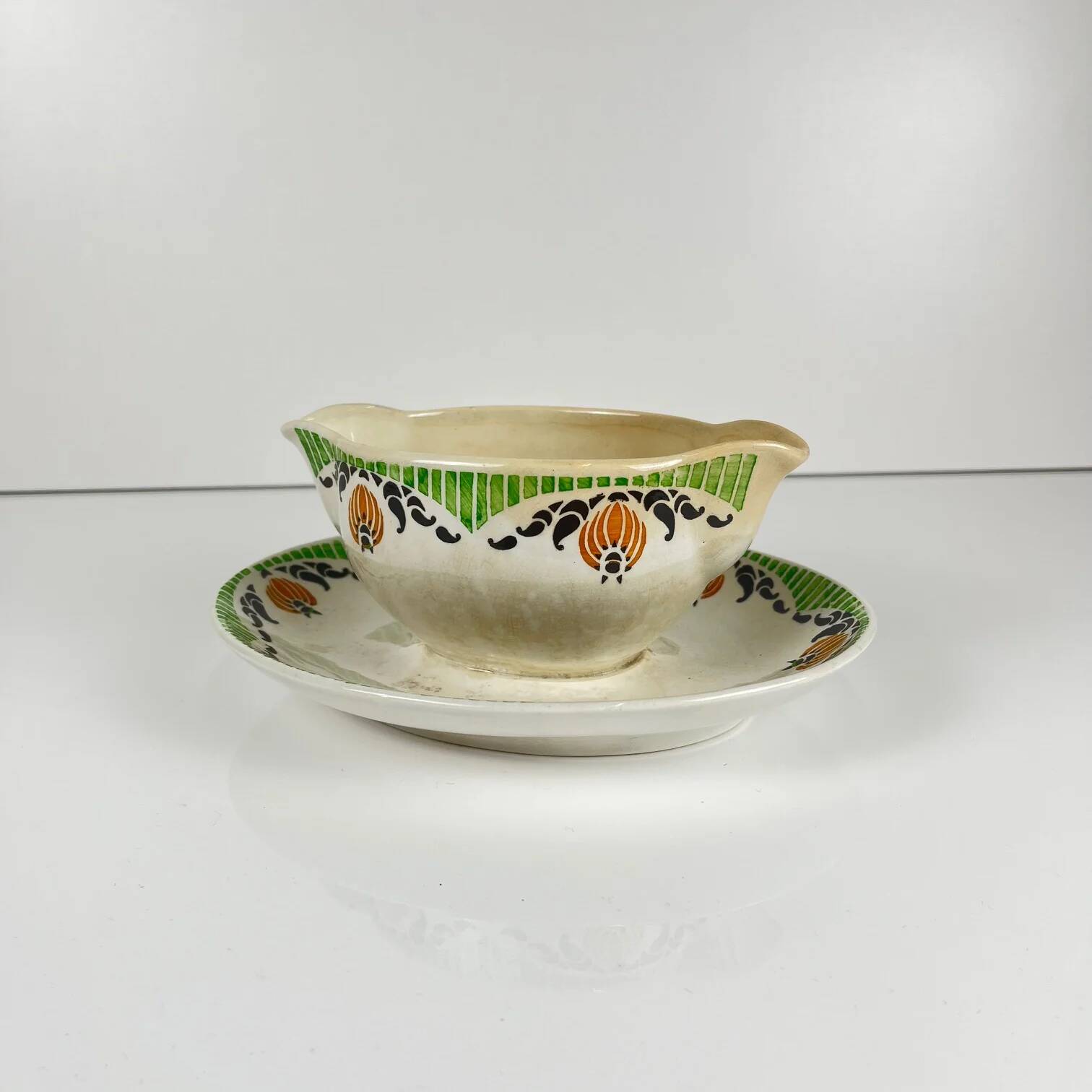 Sarreguemines "Maroussia" gravy boat, early 20th century