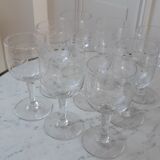 Set of 9 crystal wine glasses engraved early twentieth century