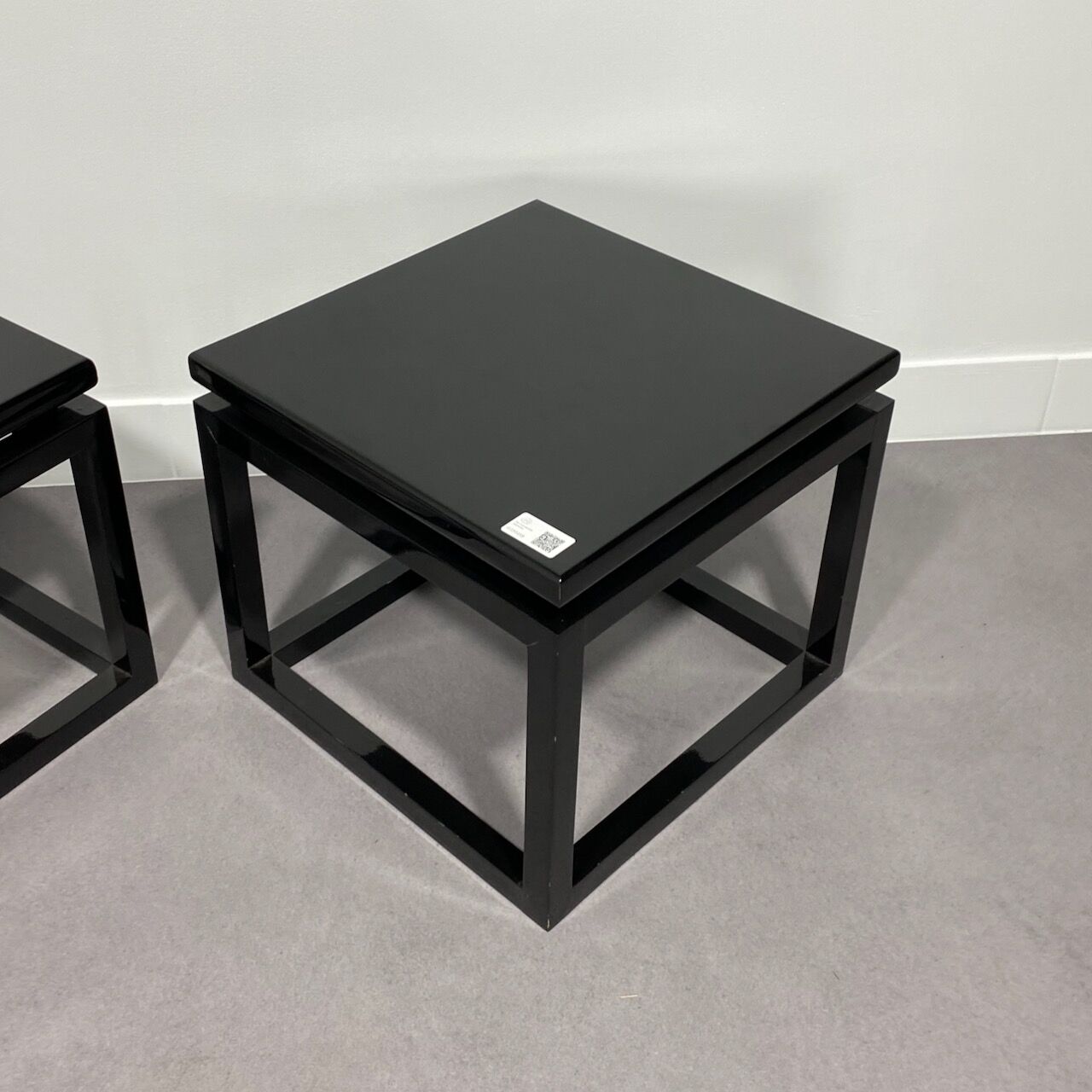 Pair black lacquered wood sidetables