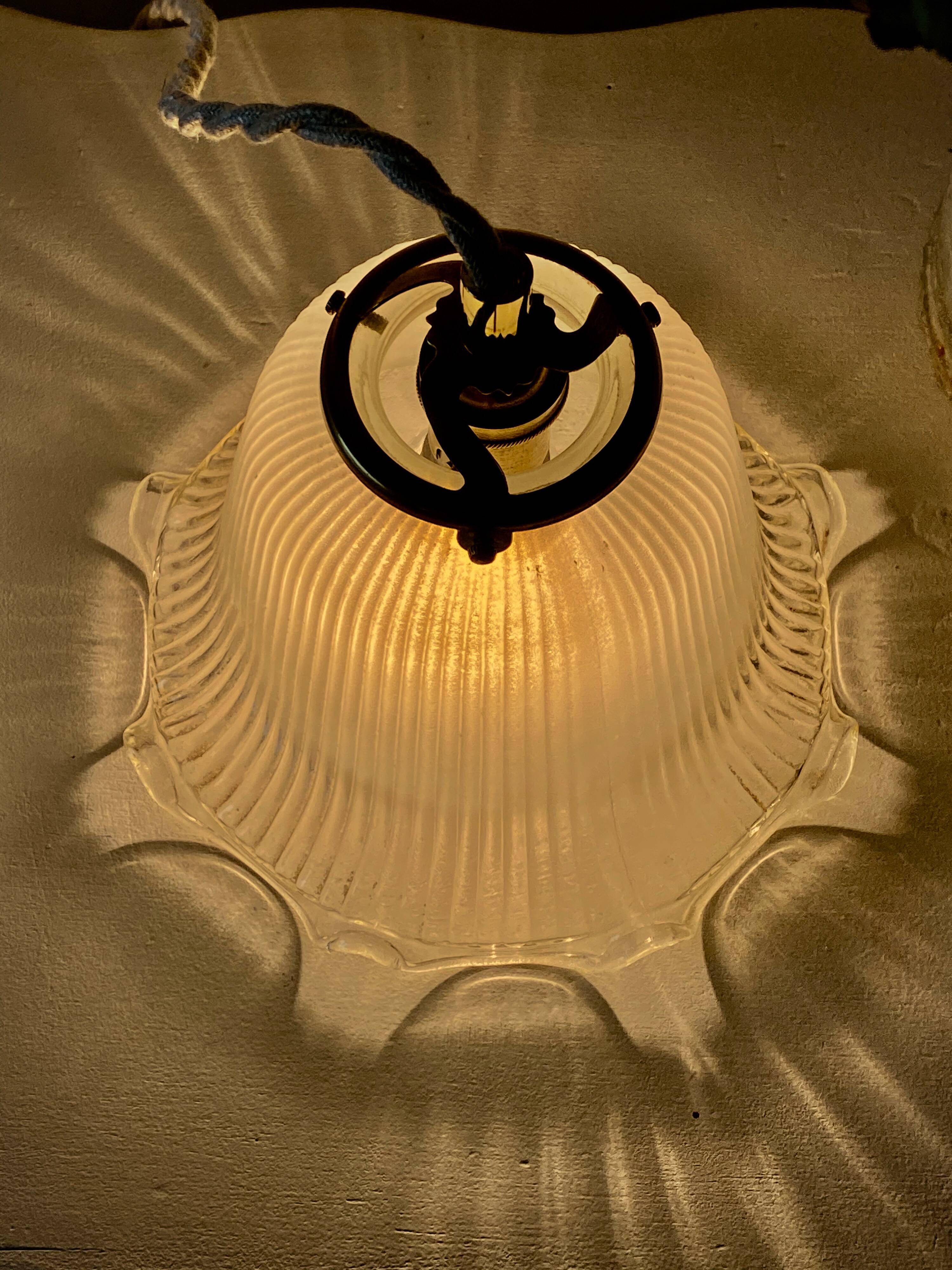 Holophane glass pendant light